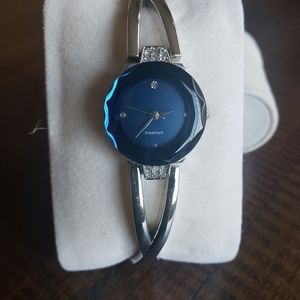 Women's Diamond Accent Half-Bangle Watch - Cobalt Blue & Silver